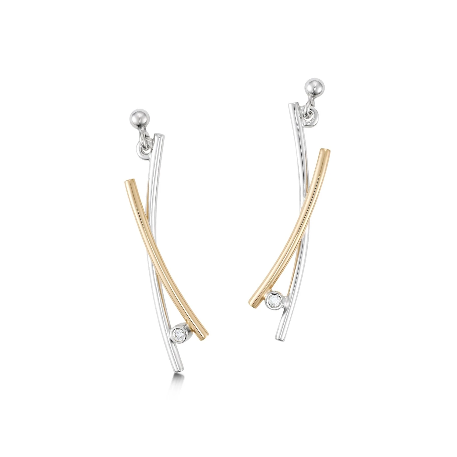 Kiss Diamond Drop Earrings In Silver & 9ct Yellow Gold 1 Kiss Diamond Drop Earrings In Silver & 9ct Yellow Gold