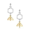 Honeycomb & Bee Petite Drop Earrings In Silver & 9ct Yellow Gold