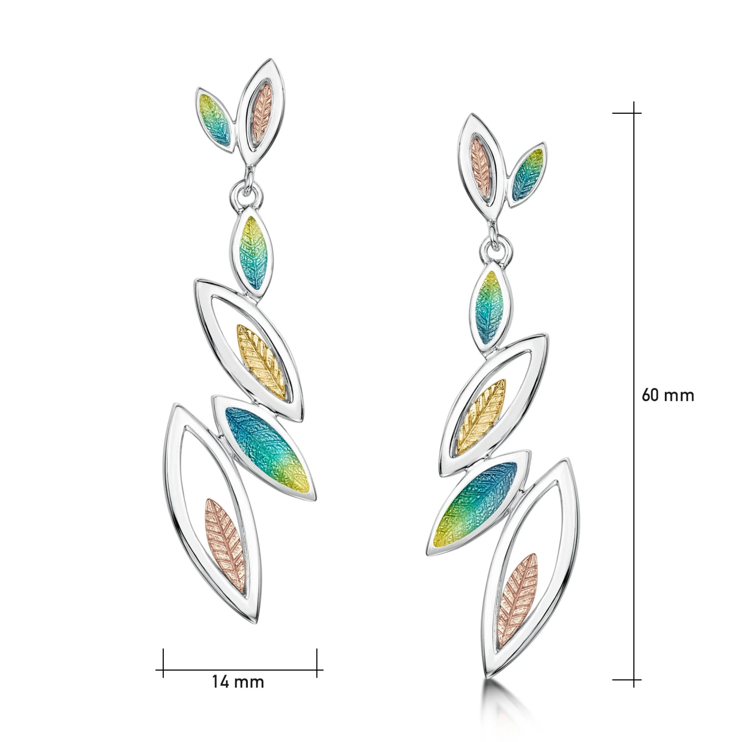 Seasons Gold Leaves 6-leaf Dress Drop Earrings In Summer Enamel 3 Seasons Gold Leaves 6-leaf Dress Drop Earrings In Summer Enamel - Image 3