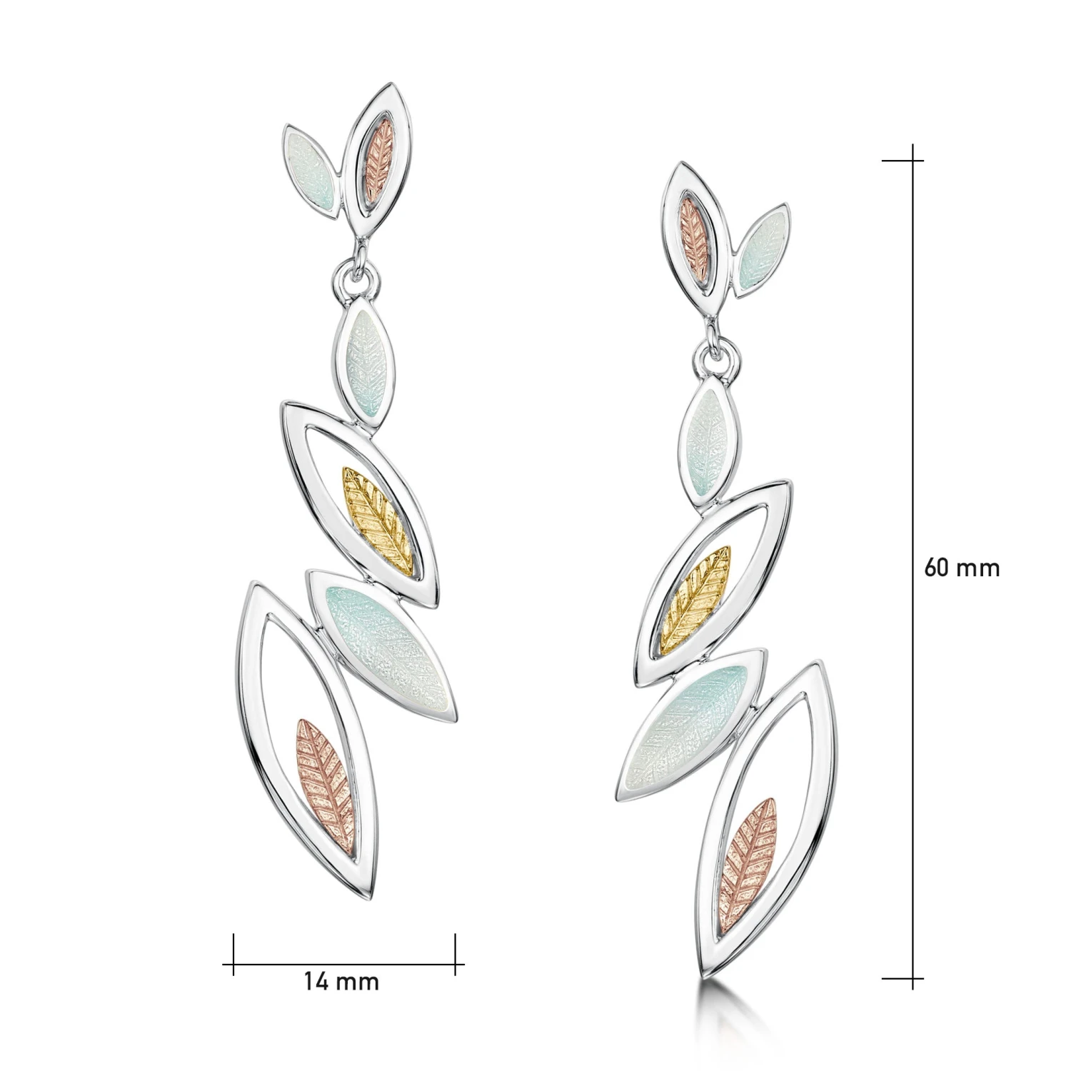 Seasons Gold Leaves 6-leaf Dress Drop Earrings In Winter Enamel 2 Seasons Gold Leaves 6-leaf Dress Drop Earrings In Winter Enamel - Image 2