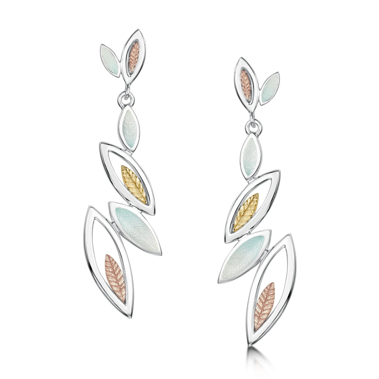 Seasons Gold Leaves 6-leaf Dress Drop Earrings In Winter Enamel 1 Seasons Gold Leaves 6-leaf Dress Drop Earrings In Winter Enamel