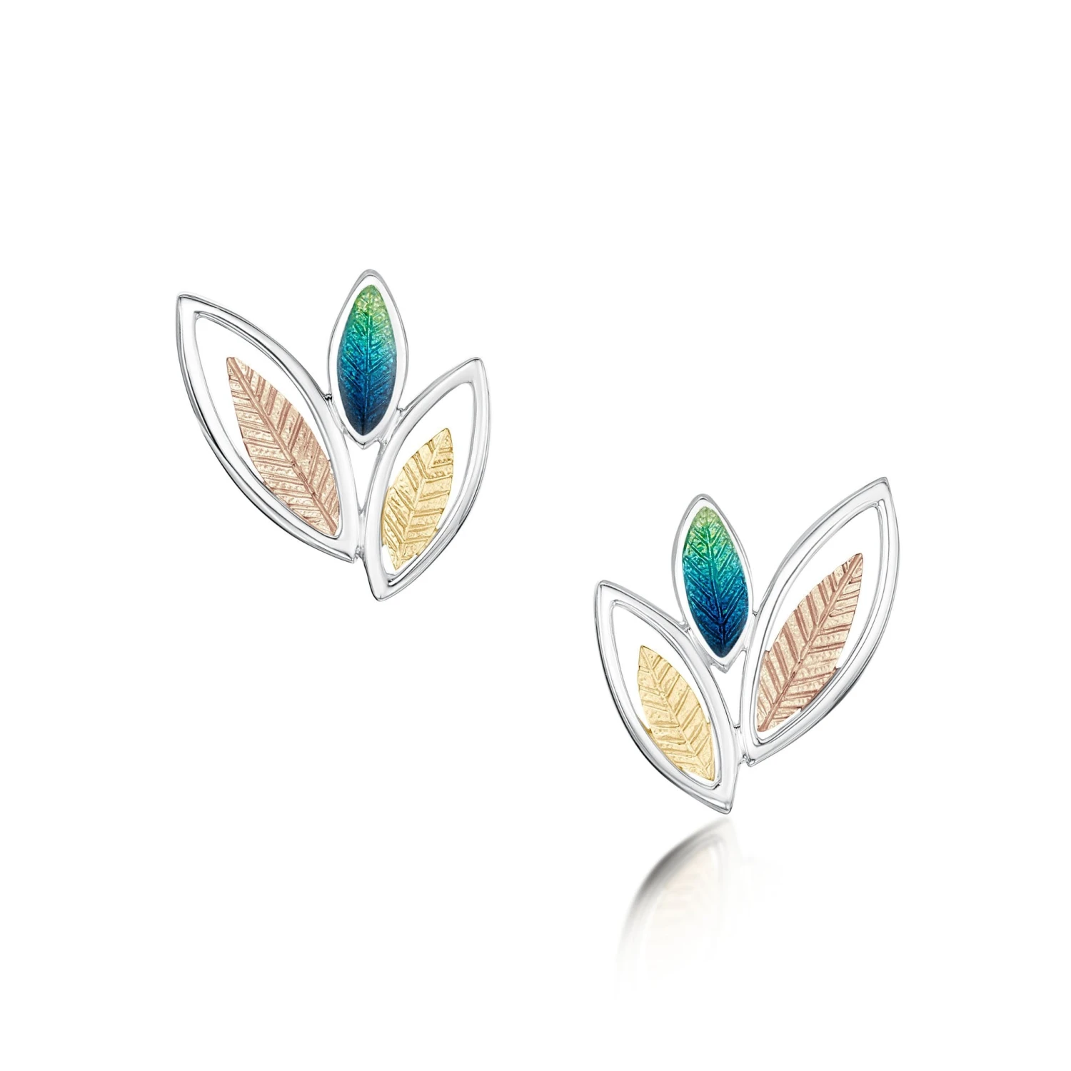 Seasons Gold Leaves 3-leaf Stud Earrings In Spring Enamel 1 Seasons Gold Leaves 3-leaf Stud Earrings In Spring Enamel