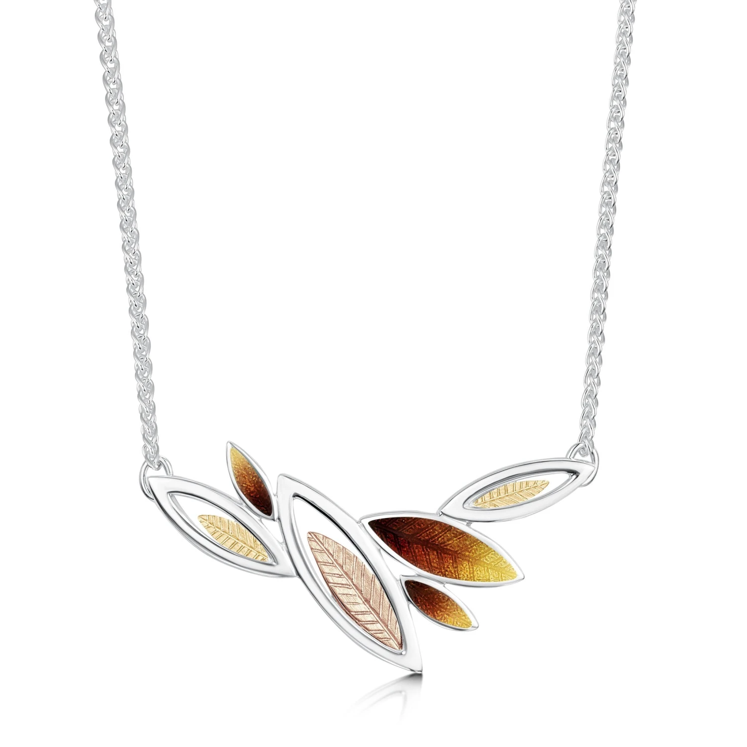Seasons Gold Leaves Necklace In Autumn Enamel 1 Seasons Gold Leaves Necklace In Autumn Enamel