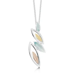 Seasons Gold Leaves Pendant Necklace In Winter Enamel