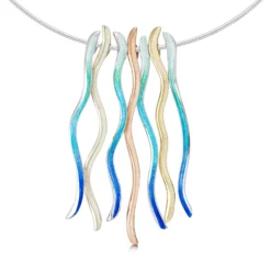 Atlantic Swell Statement Necklace In Silver, Mixed Gold & Ocean Hue Enamel